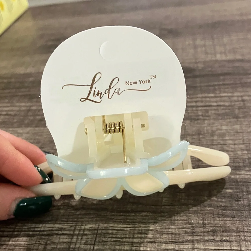 Cream and Blue Flower Hair Clip